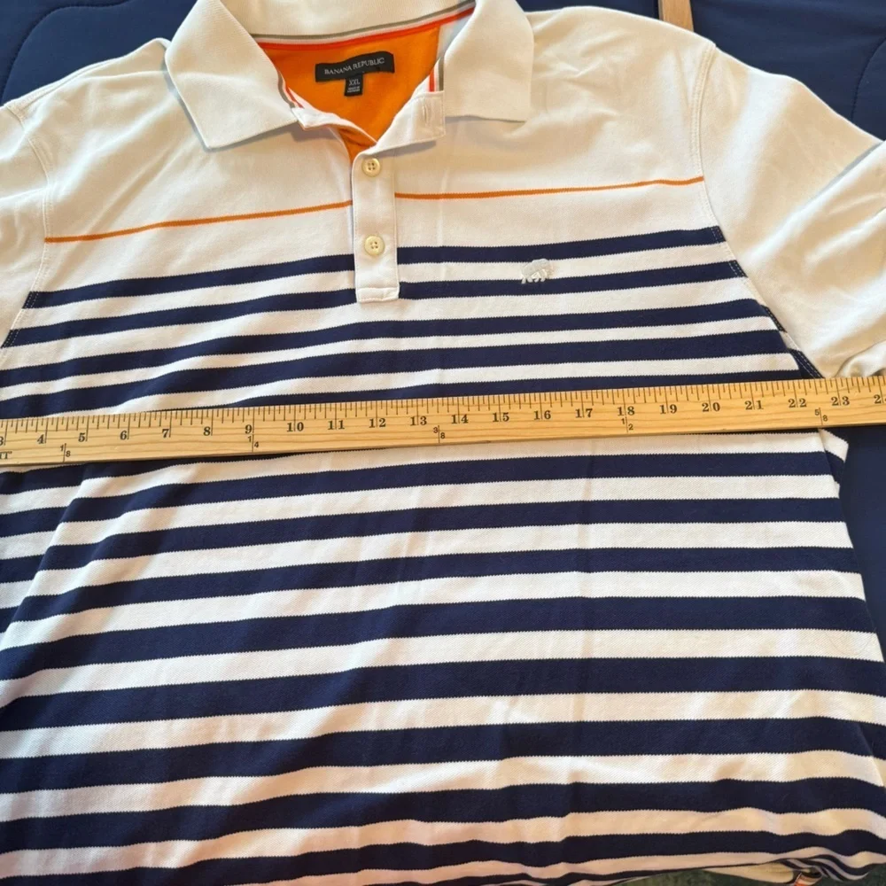 Banana Republic Navy and Orange Striped Cotton Polo Shirt, Size XXL